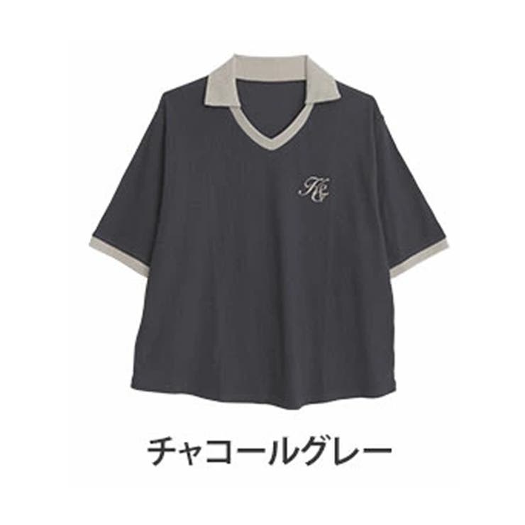 チャコールグレー | 胸刺しゅう 襟配色 ポロシャツ | A Happy Marilyn