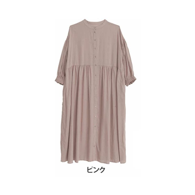 ピンク | レーヨン麻 袖シャーリング ワンピース | A Happy Marilyn