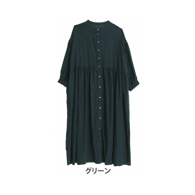 グリーン | レーヨン麻 袖シャーリング ワンピース | A Happy Marilyn
