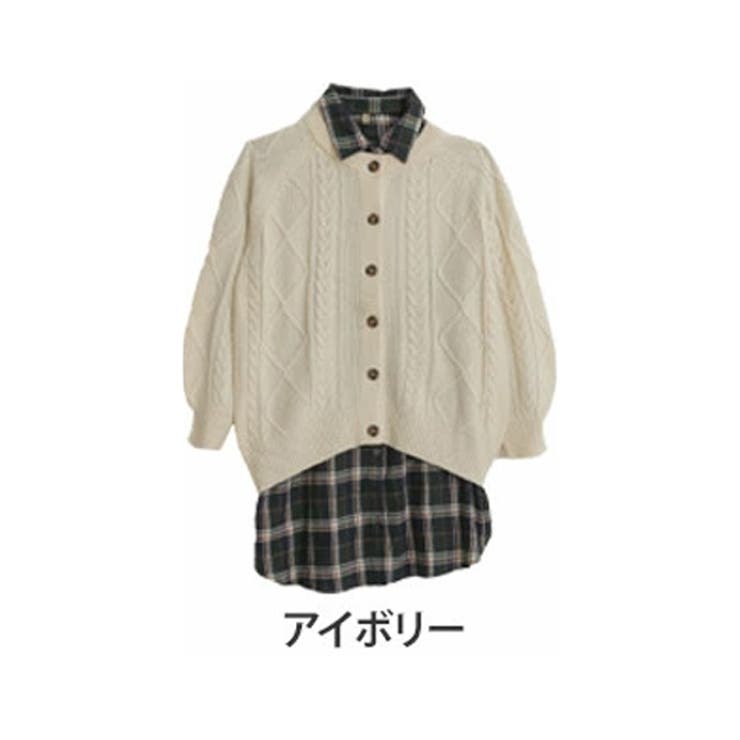 チェックシャツ ニットカーデ アンサンブル[品番：AH000022509