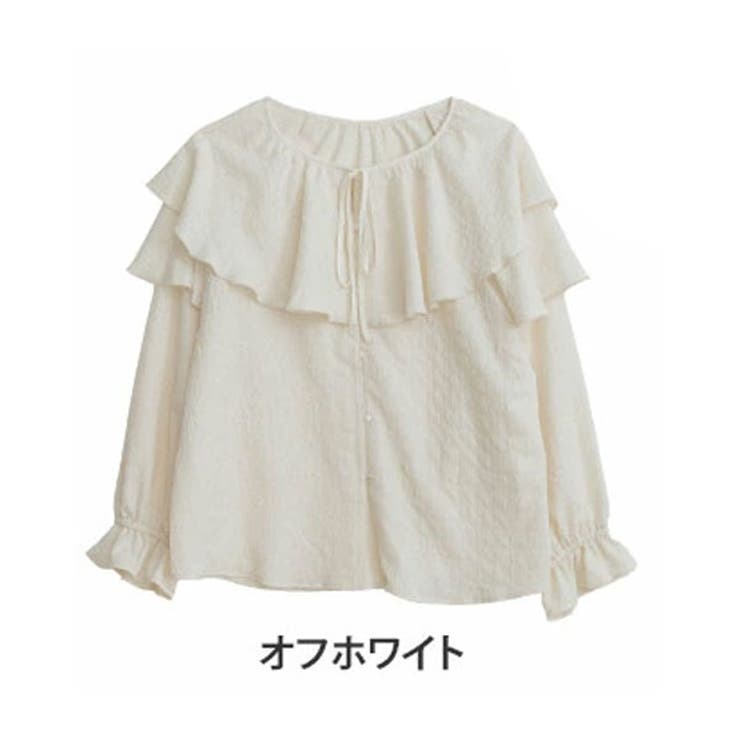 オフホワイト | ワッシャー ジャガード フリルブラウス | A Happy Marilyn