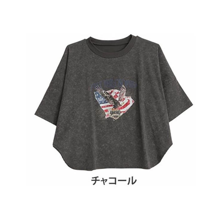 チャコール | 古着風 イーグル プリントTシャツ | A Happy Marilyn