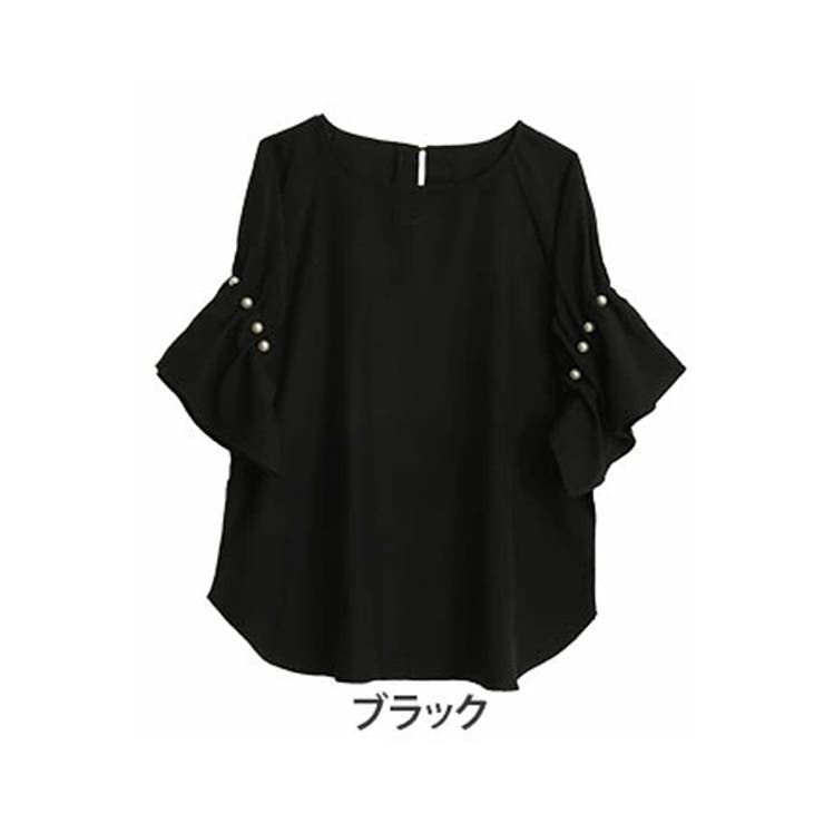 ブラック | Rin 袖タックパールブラウス 大きいサイズ | A Happy Marilyn