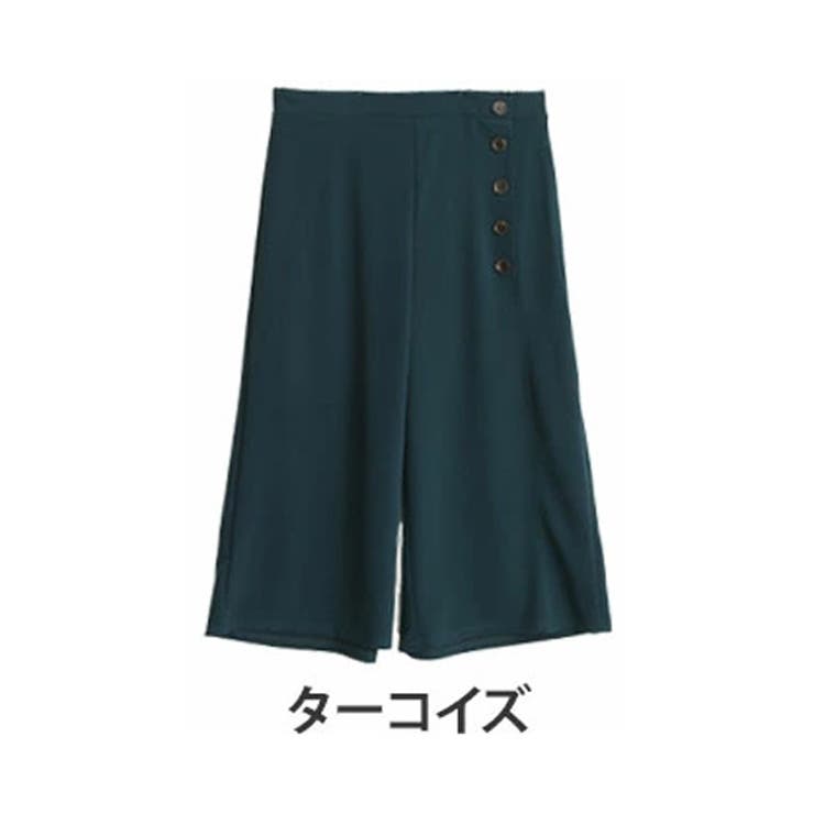ターコイズ | 綺麗が続く!楽して美脚 カットジョーゼット サイドボタンワイドパンツ | A Happy Marilyn