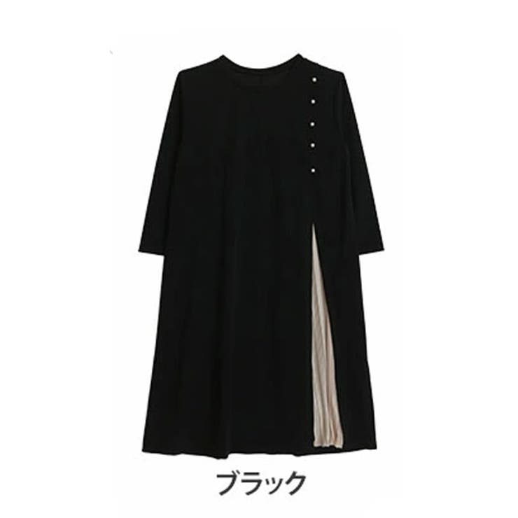 ブラック | スラリ細魅せ美人 カットジョーゼット サイドプリーツ切替 | A Happy Marilyn