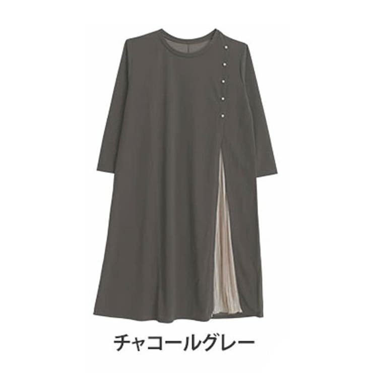 チャコールグレー | スラリ細魅せ美人 カットジョーゼット サイドプリーツ切替 | A Happy Marilyn