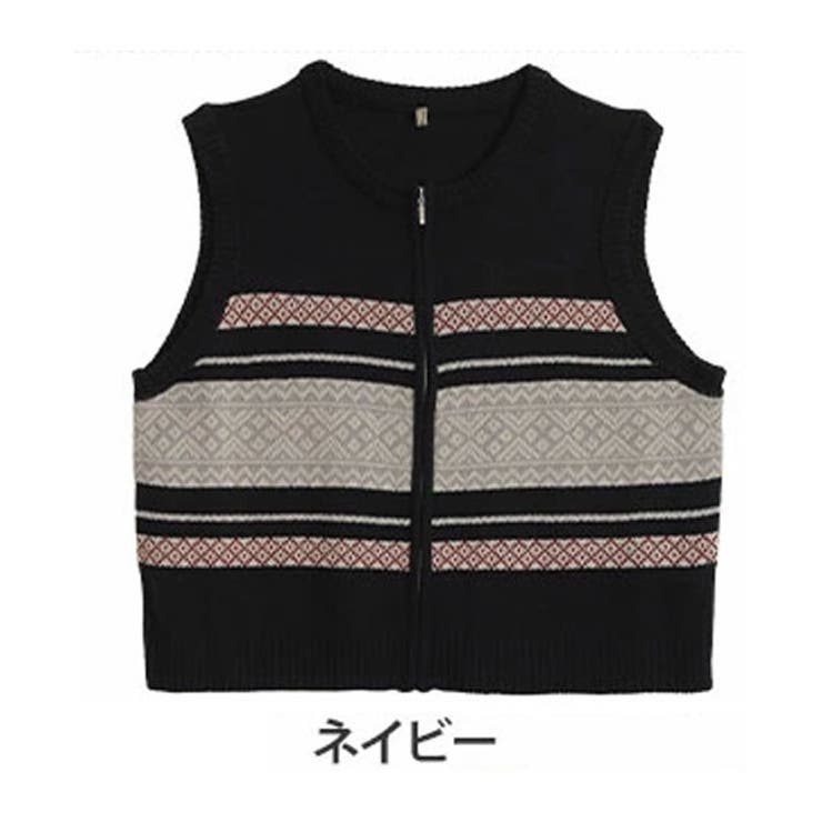 ネイビー(タグ紺) | カウチン風 ジップ ベスト | A Happy Marilyn