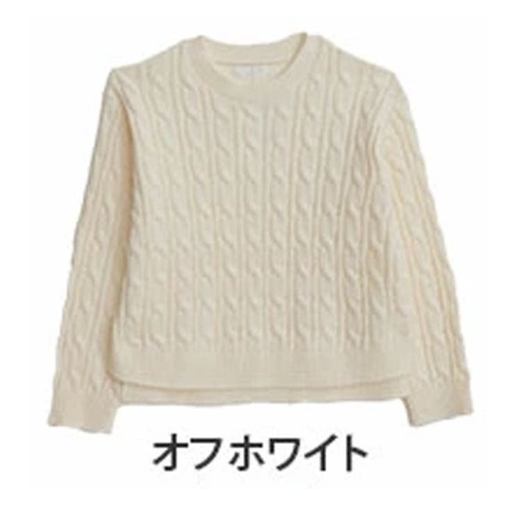 ラウンドネック/オフホワイト | 短丈なのに着やすい！ネックが選べる2デザイン トレンド細 ケーブルニット | A Happy Marilyn