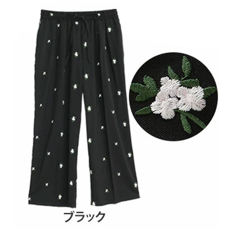 ブラック | 麻調 花刺繍 パンツ | A Happy Marilyn