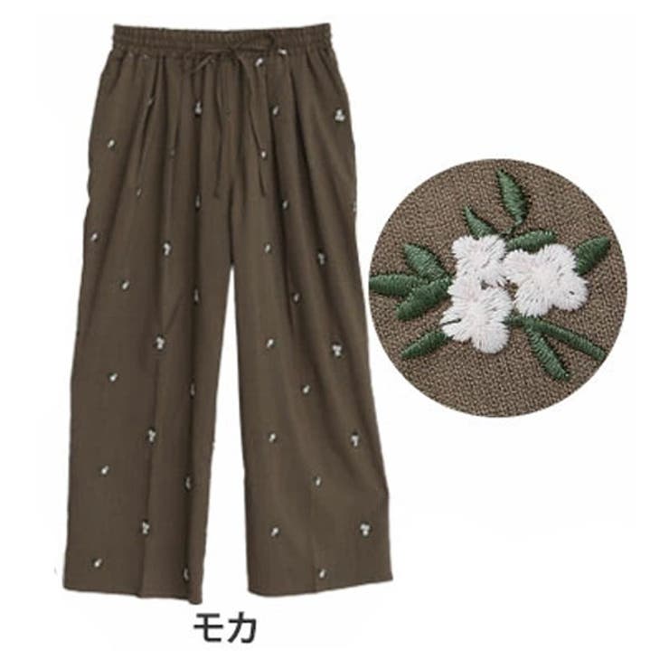 モカ | 麻調 花刺繍 パンツ | A Happy Marilyn