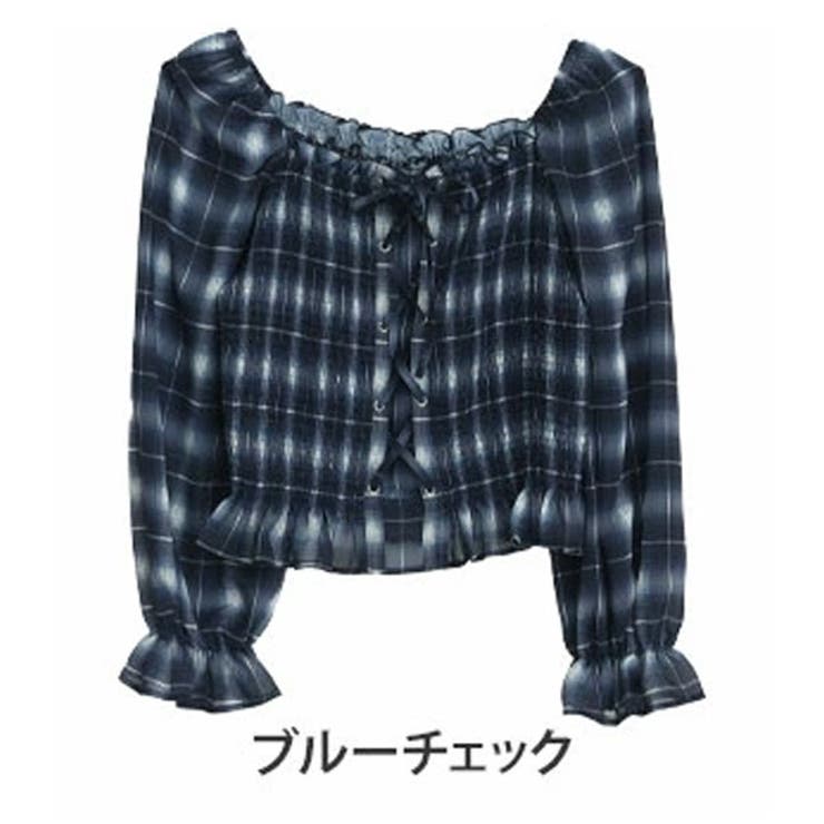 ブルーチェック | シフォン シャーリング ブラウス | A Happy Marilyn