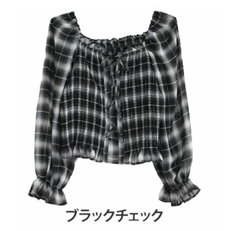 ブラックチェック | シフォン シャーリング ブラウス | A Happy Marilyn