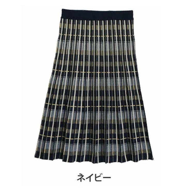 ネイビー | 美人に細魅せシルエット！ チェック柄 ニット | A Happy Marilyn