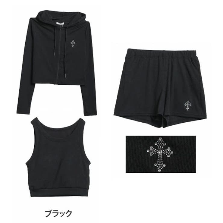 ブラック(タグクロ) | リブクロップドパーカー 水着 タンキニセット | A Happy Marilyn