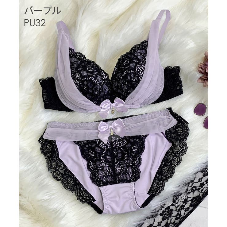 PU32-パープル | 美谷間ブラ&ショーツセット 盛れるブラ かわいい | aimerfeel