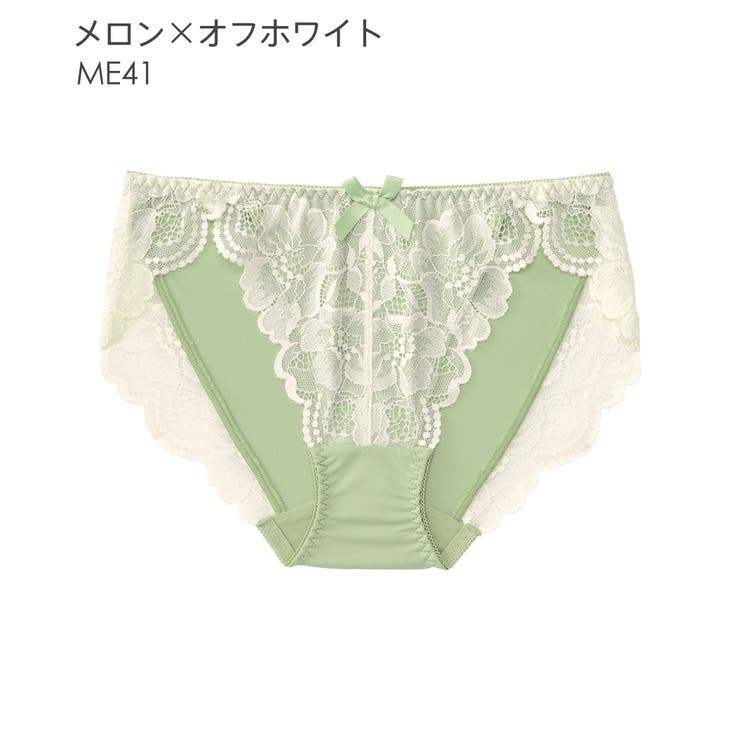 ME41-メロン×オフホワイト | フルバックショーツ カシュクールレース プレーンショーツ | aimerfeel