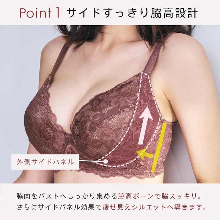 【印象的なデザインが目を惹く★】HERMES  ブラジャー クーポン】サテン カシュクールレース 脇高 単品ブラジャー