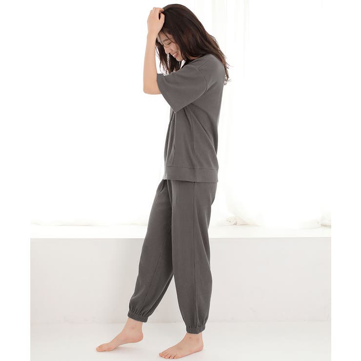 ▼カジュアルワッフル ポケット付き 綿混 半袖 上下セット (男女兼用サイズ) | aimerfeel | 詳細画像10 