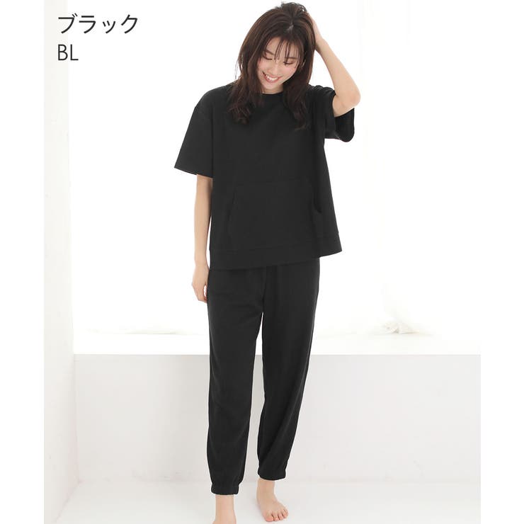 カジュアルワッフル ポケット付き 綿混 半袖 上下セット (男女