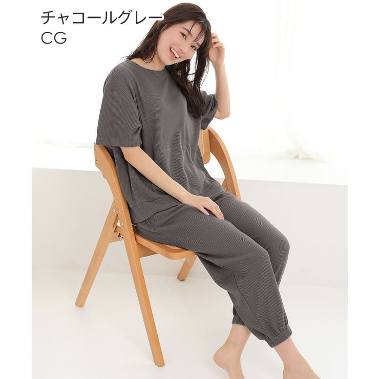 CG-チャコールグレー | ▼カジュアルワッフル ポケット付き 綿混 半袖 上下セット (男女兼用サイズ) | aimerfeel