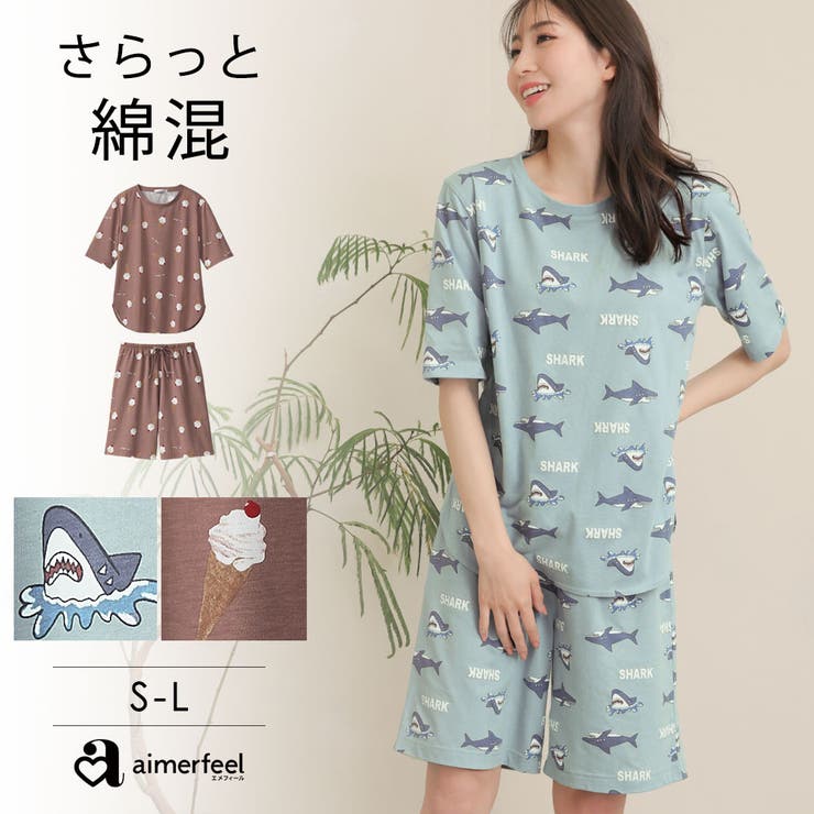 ▽モチーフプリント ショートパンツ 半袖 上下セット[品番