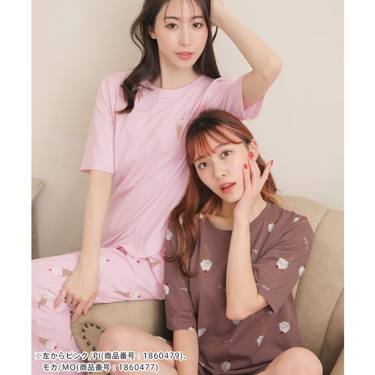 ▽モチーフプリント ショートパンツ 半袖 上下セット[品番
