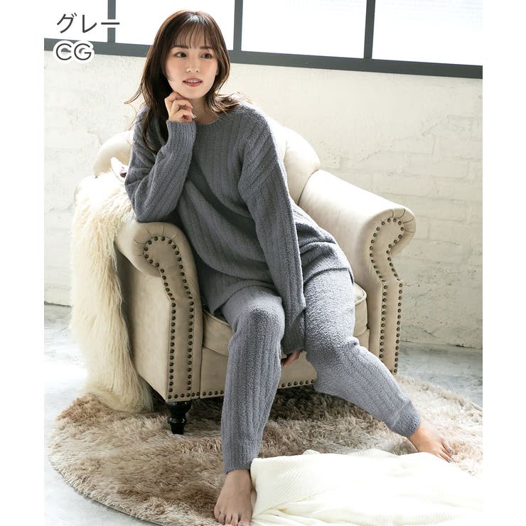 CG-グレー | リブモールニット 腹巻付き 長袖 上下セット | aimerfeel