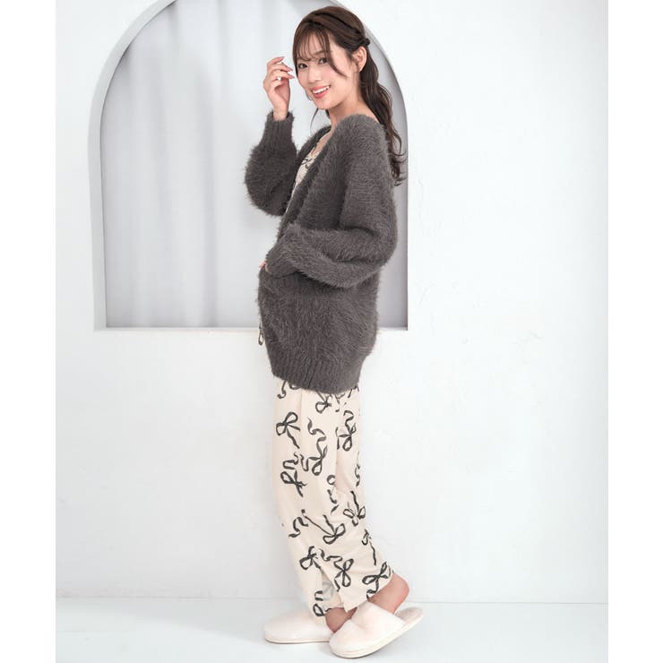 リボン柄キャミソール シャギーニットカーディガン付き 長袖 3点セット | aimerfeel | 詳細画像10 