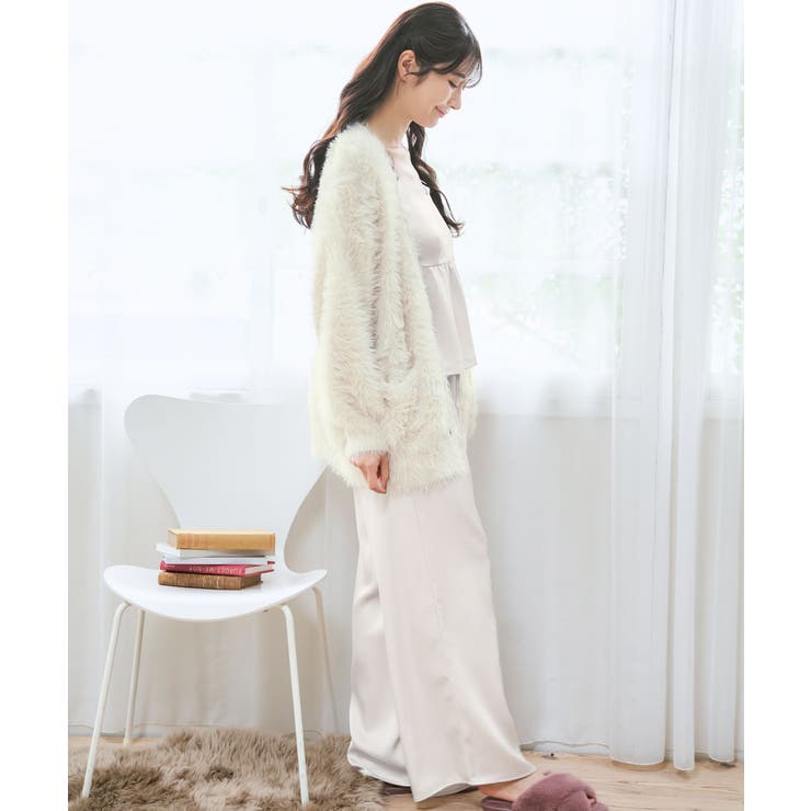 サテンキャミソール シャギーニット カーディガン付き ロングパンツ 3点セット | aimerfeel | 詳細画像9 