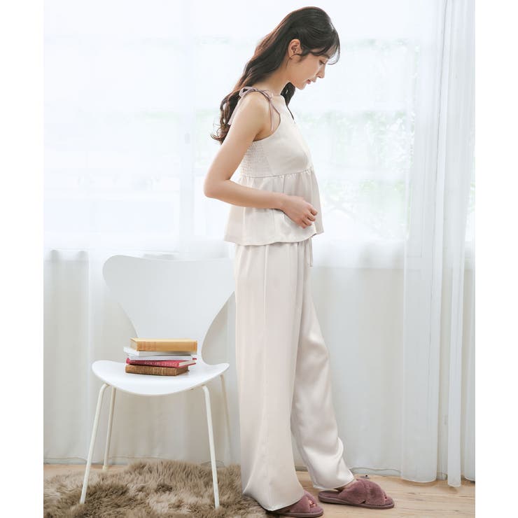 サテンキャミソール シャギーニット カーディガン付き ロングパンツ 3点セット | aimerfeel | 詳細画像11 