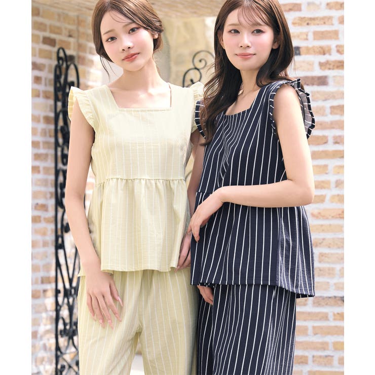 ストライプフリル ロングパンツ 綿混 上下セット | aimerfeel | 詳細画像5 