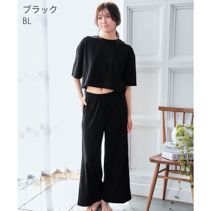 BL-ブラック | ▼綿100% 接触冷感 半袖 上下セット | aimerfeel