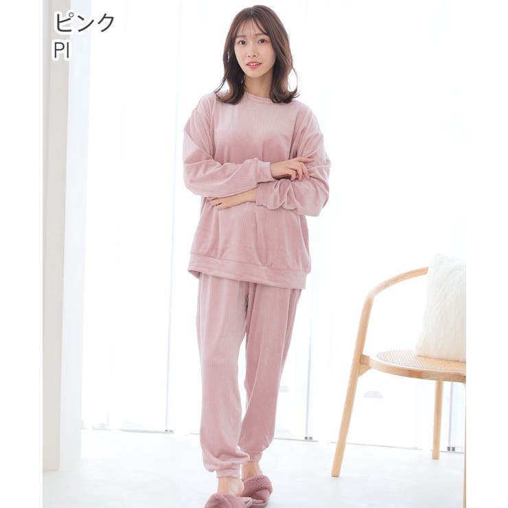 売れ筋がひ！ 裏起毛 ストレッチ ソフトボア 長袖 上下セット[品番 ナイトウエア、パジャマ
