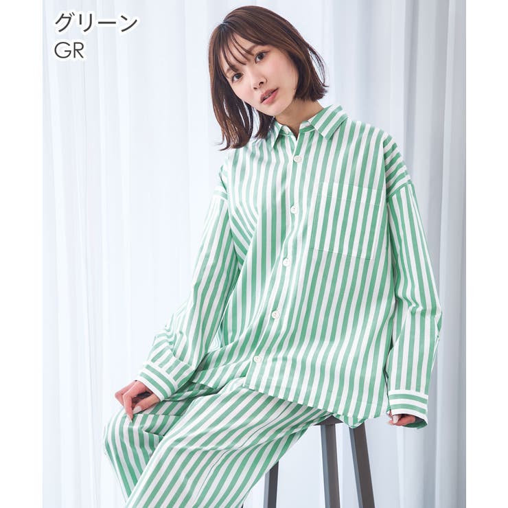 綿100% シャツパジャマ 長袖 上下セット (男女兼用サイズ)[品番