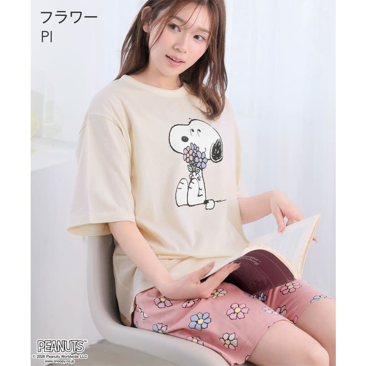 PI-フラワー | PEANUTS スヌーピー サマー 半袖 綿混 上下セット | aimerfeel