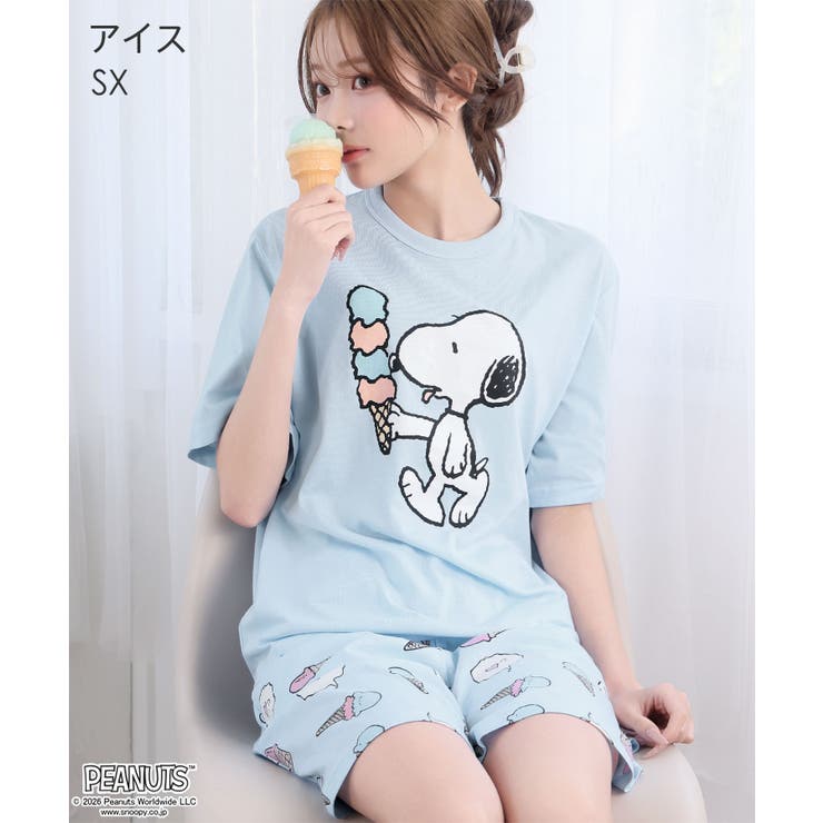 SX-アイス | PEANUTS スヌーピー サマー 半袖 綿混 上下セット | aimerfeel