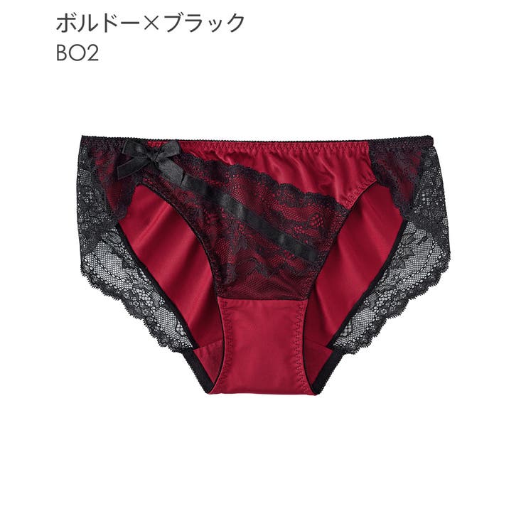 BO2-ボルドー×ブラック | レース フルバックショーツ サテン | aimerfeel