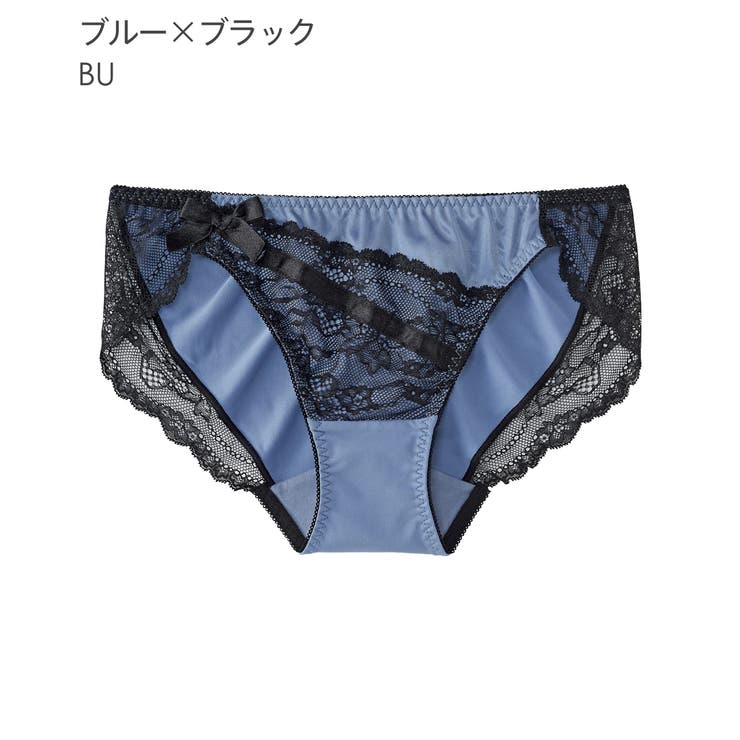 BU-ブルー×ブラック | レース フルバックショーツ サテン | aimerfeel