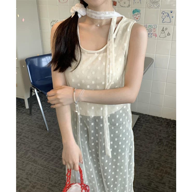 ベージュ | ドットチュールレイヤードワンピース | aimoha 