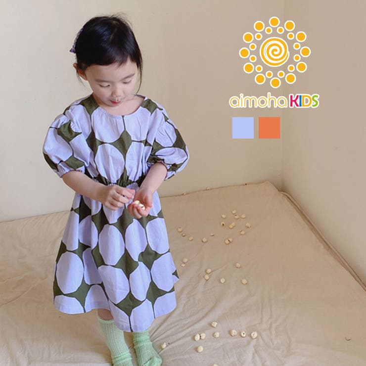 aimoha KIDS ビッグ水玉柄パフスリーブロングワンピース | aimoha kids | 詳細画像1 