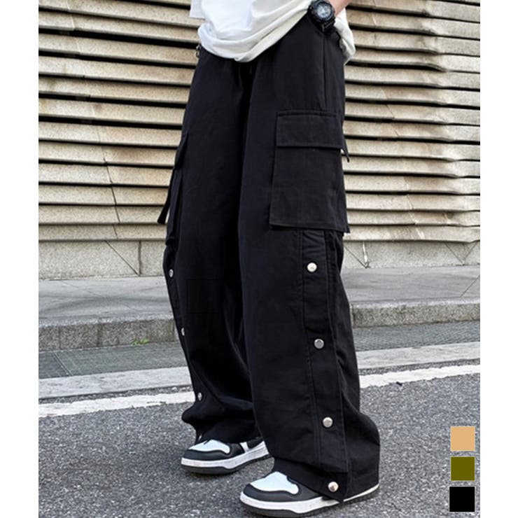 うのにもお得な カーゴパンツ ボトムス 韓国 ユニセックス メンズ ストレート カーキ XL