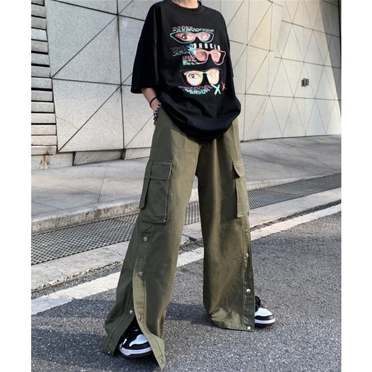 ベージュ】genderユニセックスコットンカーゴパンツ 韓国ファッション