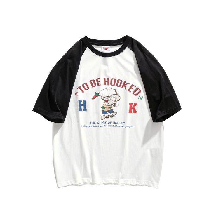 春新作の Tシャツ アメカジイラストプリントラグランスリーブ半袖TEE ユニ トップス