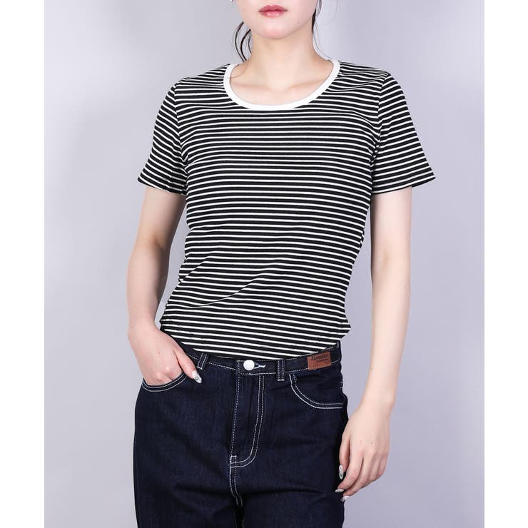 ボーダーラウンドネックTシャツ | aimoha  | 詳細画像1 