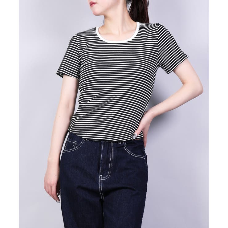 ボーダーラウンドネックTシャツ | aimoha  | 詳細画像2 