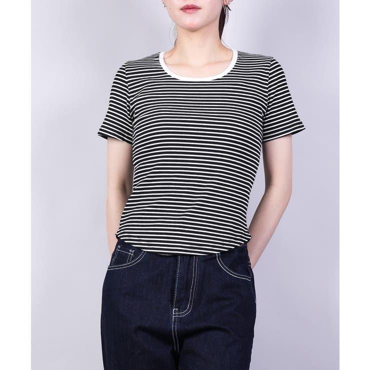 ボーダーラウンドネックTシャツ | aimoha  | 詳細画像3 