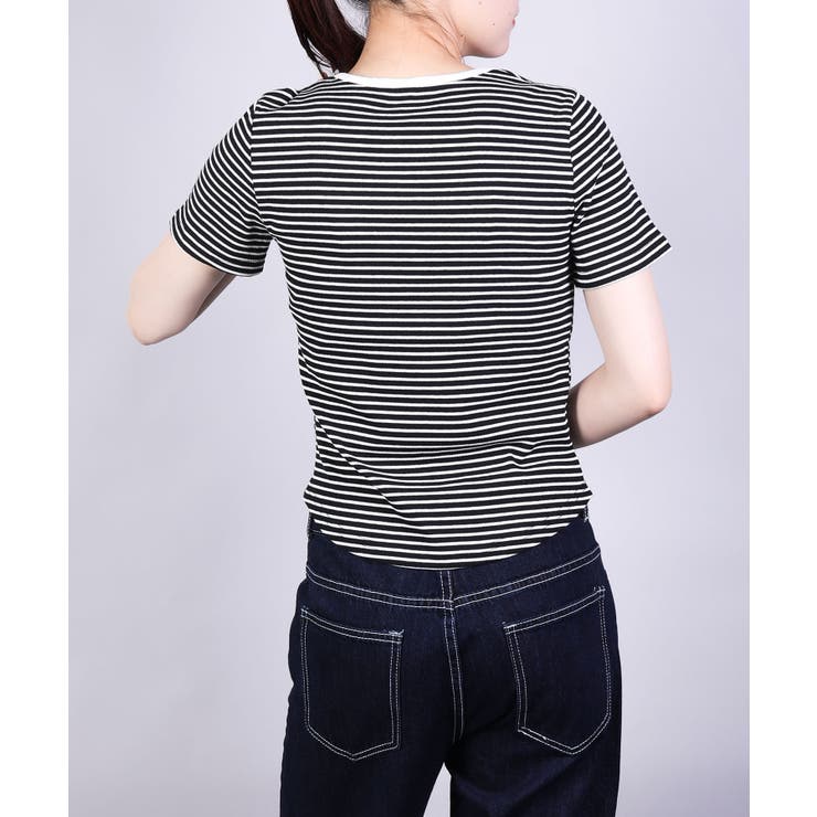 ボーダーラウンドネックTシャツ | aimoha  | 詳細画像5 