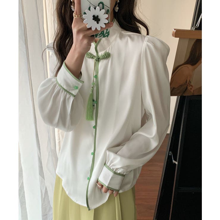 ホワイト | チャイナ風ブラウス 韓国ファッション ワンピース | aimoha 