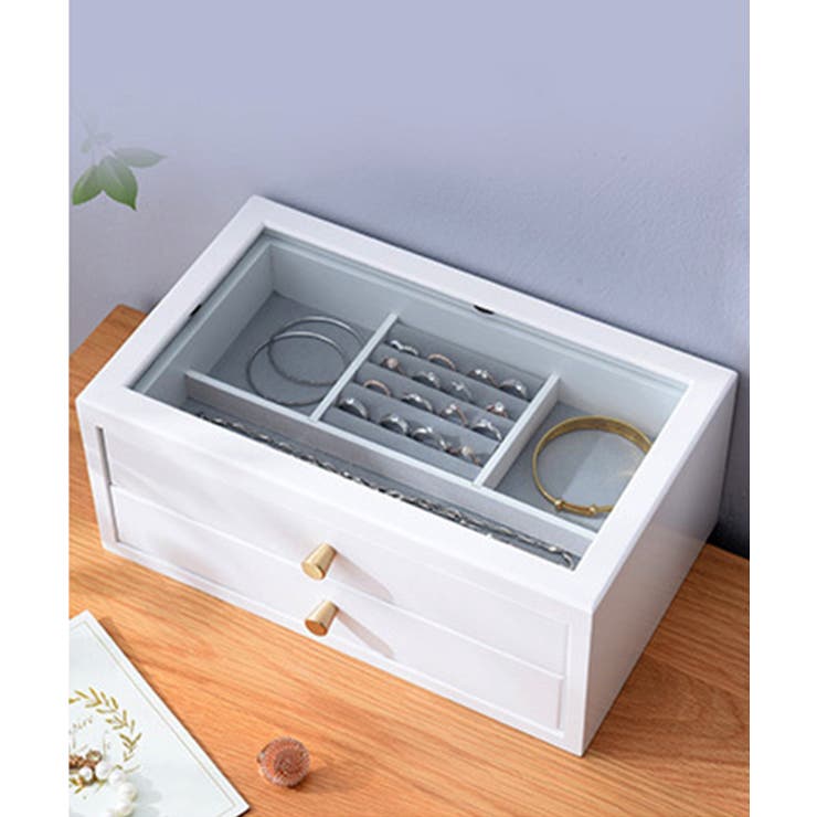 ホワイト | 木製2段アクセサリー収納ボックス 収納 メイク収納 | aimoha 