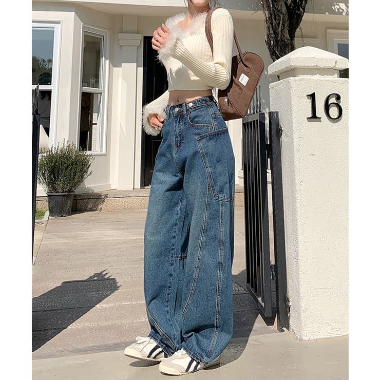 カーブライン ワイドデニムパンツ | aimoha  | 詳細画像17 